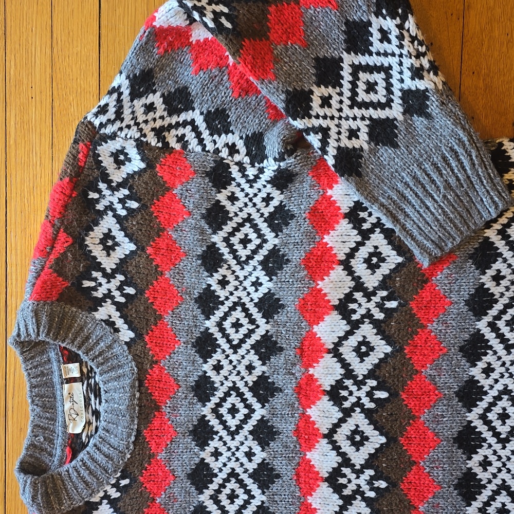 RD Style Conscious, Fair Isle Crewneck Sweater, Red/Black/White/Gray, VGUC, L - Picture 9 of 14